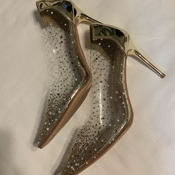 Naiyee Size 9.5 pointed toe acrylic heels covered in pearls and sequins - Picture 13 of 15